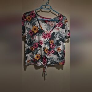 Floral V-Neck Tie-Front Top,, GUESS
